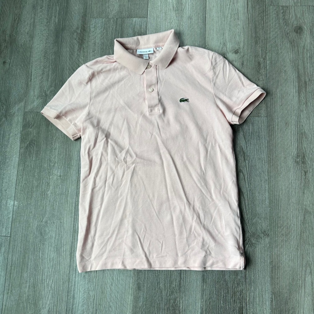 Lacoste Pink Polo Shirt Slim Fit Croc Logo‎ Short Sleeve Men's Medium